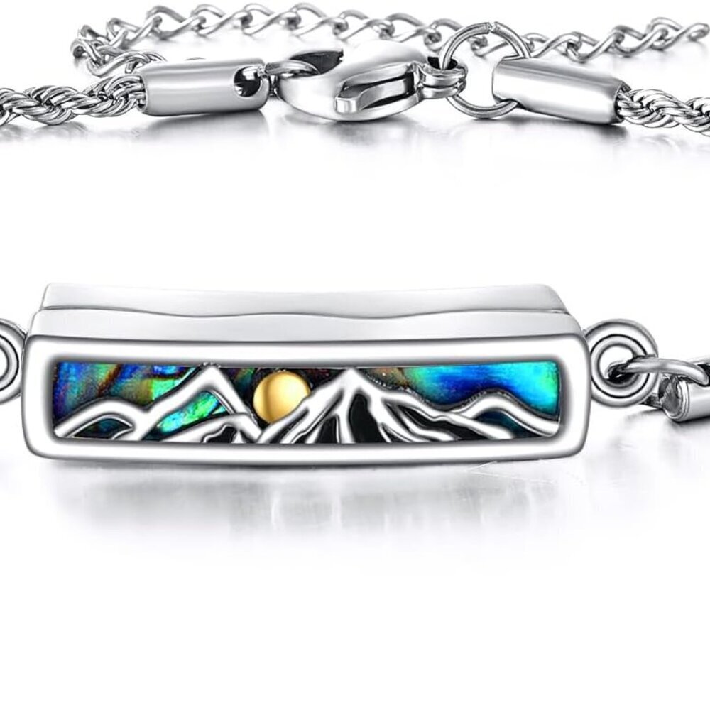 Urn Bracelet Sterling Silver Abalone Shell Memorial Jewelry for Ashes